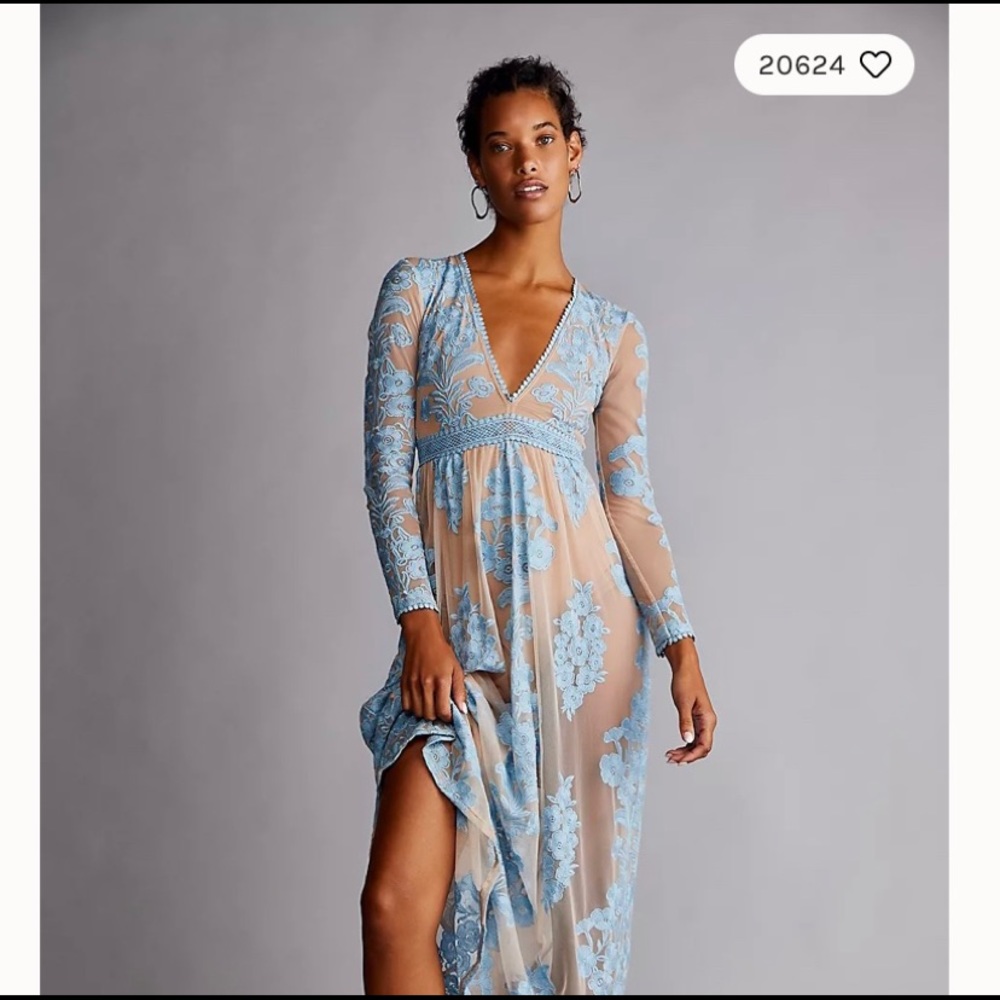 NWT Free People For Love & Lemons Temecula Dress XS Rainsong blue